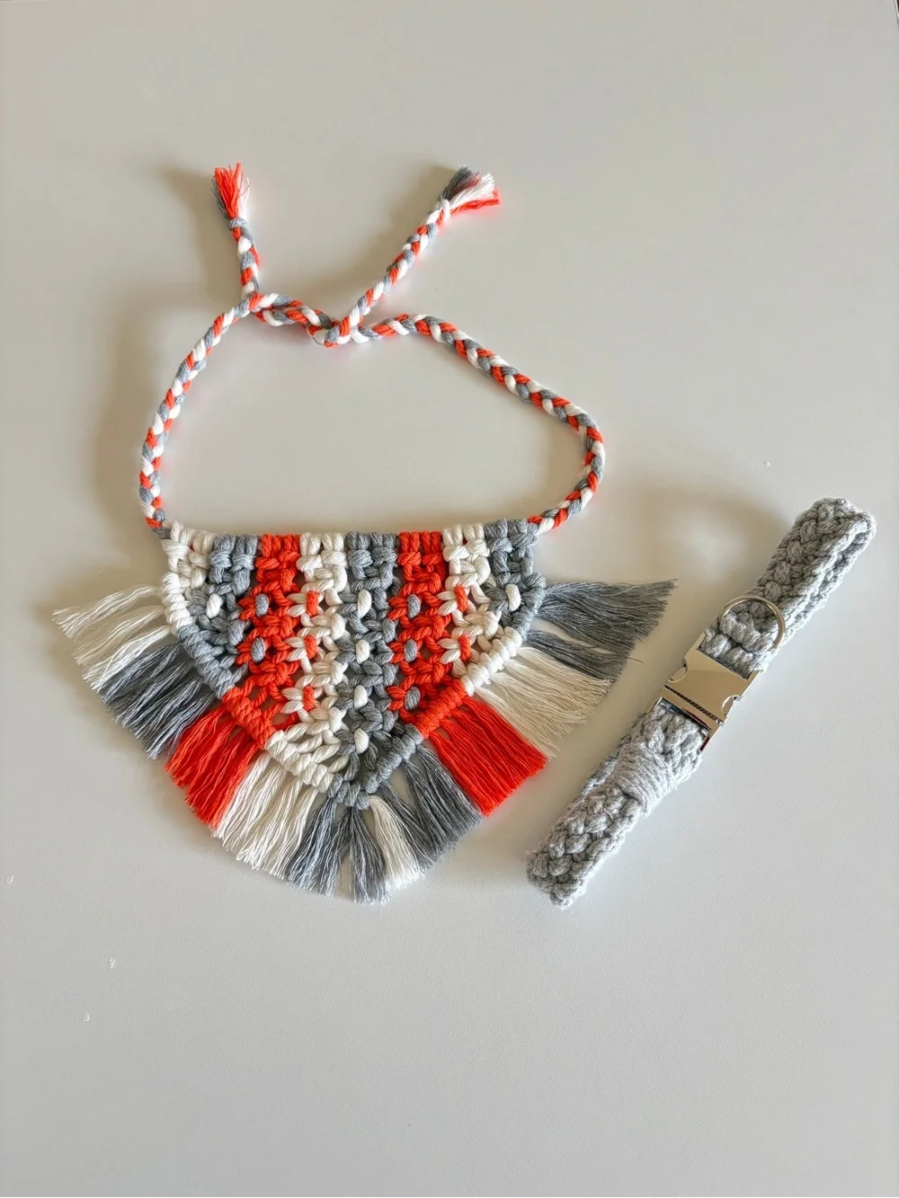 Gray & Orange Macramé Dog Bandana